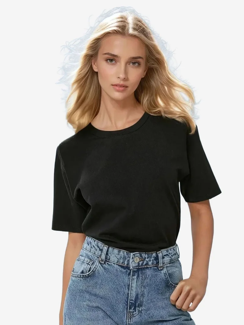 HICCUP Basic Cotton Crew Neck T-Shirt
