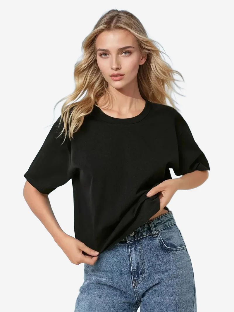 HICCUP Basic Cotton Crew Neck T-Shirt