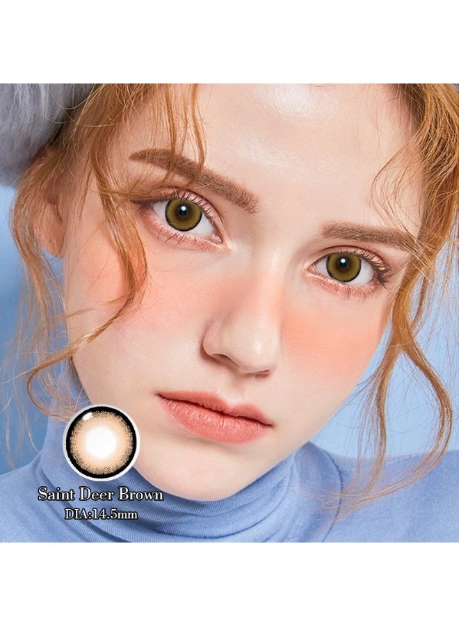 هابييمين عدسات لاصقة تجميلية سنوية للجنسين من سانيت دير بلون السكر البني، مجموعة تكبير مع علبة - Image 1