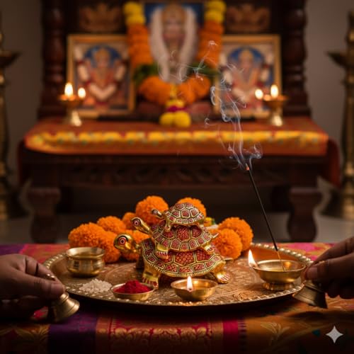 Salvus APP SOLUTIONS Handmade Metal Tortoise/Turtle Feng Shui Showpiece for Pooja, Temple, Office & Home Decor & Vastu, Symbol of Good Luck (Red & Gold) - Image 4