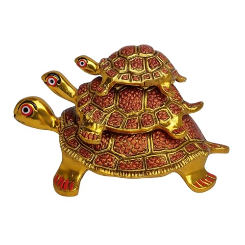 Salvus APP SOLUTIONS Handmade Metal Tortoise/Turtle Feng Shui Showpiece for Pooja, Temple, Office & Home Decor & Vastu, Symbol of Good Luck (Red & Gold) - Image 1