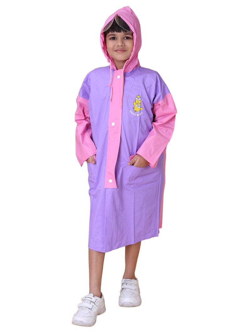 Rupa Rainwear for Kids, Waterproof PVC Standard Length Rain Jacket with Carry Bag, Pack of 1 Purple and Pink 9 Years-10 Years - Image 1