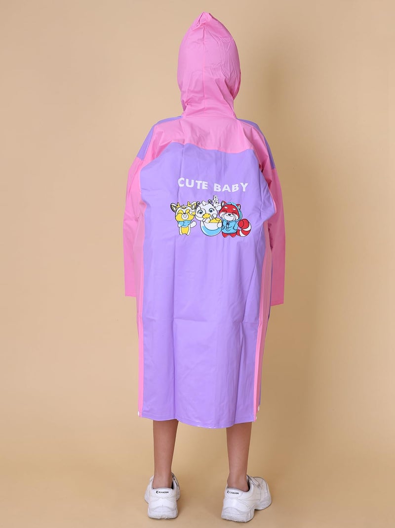 Rupa Rainwear for Kids, Waterproof PVC Standard Length Rain Jacket with Carry Bag, Pack of 1 Purple and Pink 9 Years-10 Years - Image 5