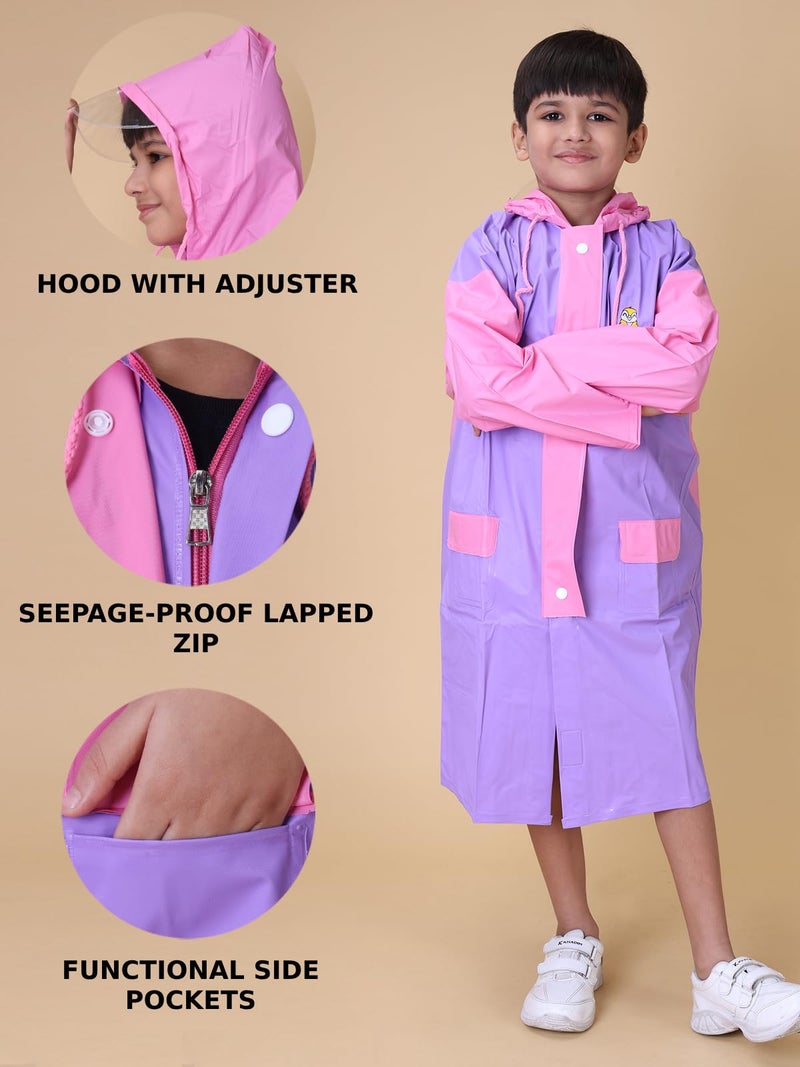 Rupa Rainwear for Kids, Waterproof PVC Standard Length Rain Jacket with Carry Bag, Pack of 1 Purple and Pink 9 Years-10 Years - Image 2