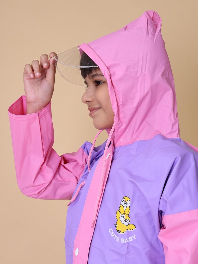 Rupa Rainwear for Kids, Waterproof PVC Standard Length Rain Jacket with Carry Bag, Pack of 1 Purple and Pink 9 Years-10 Years - Image 4
