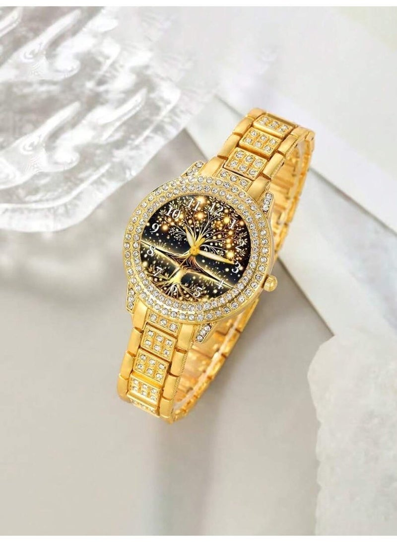 Luxury Women’s Quartz Watch Set Embellished with Crystals with Complete Jewelry Accessories – 6 Pieces - Image 2
