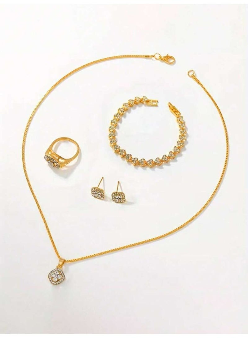 Luxury Women’s Quartz Watch Set Embellished with Crystals with Complete Jewelry Accessories – 6 Pieces - Image 3