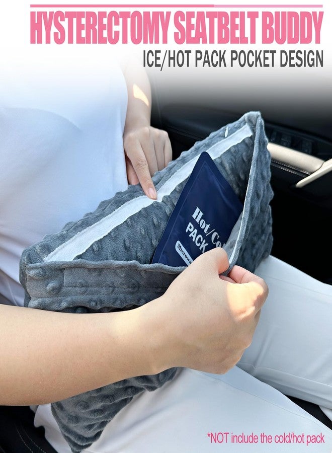 BNRendles Hysterectomy Seatbelt Pillow for Post Surgery, Hysterectomy Recovery Must Have, Abdominal Pillows with Ice/Hot Pocket Tummy Tuck Cushions Seat Belt Padding Protectors, Minky Dot Dark Gray - Image 2