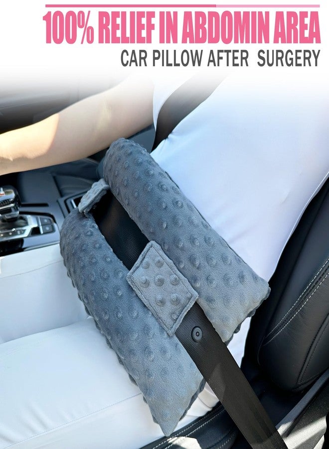 BNRendles Hysterectomy Seatbelt Pillow for Post Surgery, Hysterectomy Recovery Must Have, Abdominal Pillows with Ice/Hot Pocket Tummy Tuck Cushions Seat Belt Padding Protectors, Minky Dot Dark Gray - Image 3
