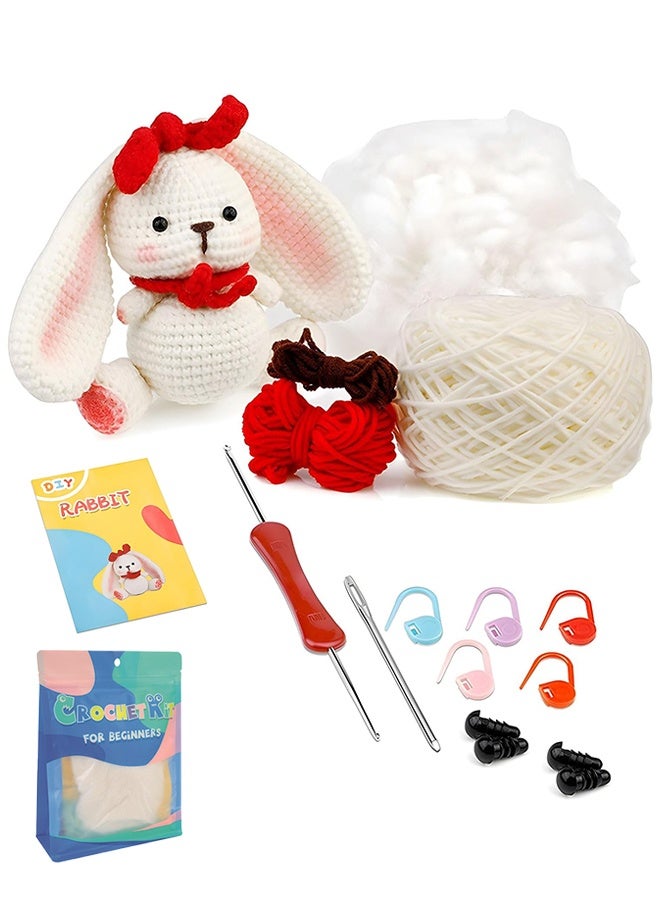 Lemon Kid’s Crochet Kit for Beginners, Crochet Starter Kit with Step-by-Step Video Tutorials, All in one Knitting Kit, Decorations DIY Gifts（White Rabbit） - Image 1