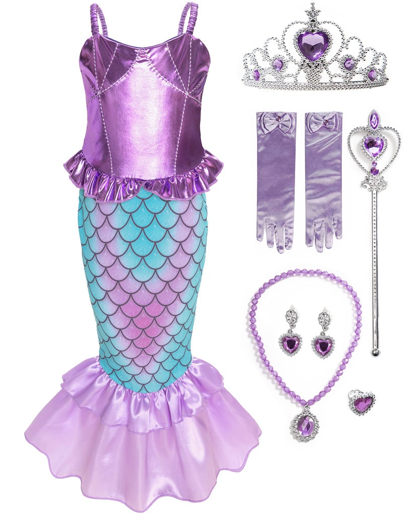 Funna Girls Mermaid Costume Princess Dress Up with Accessories Purple 78 Years