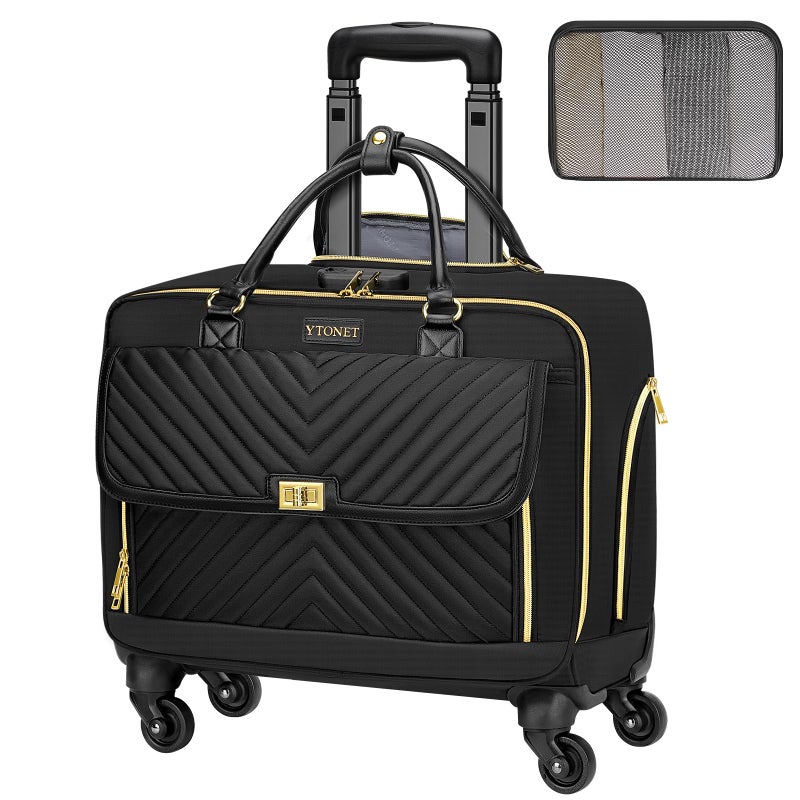 Ytonet Rolling Laptop Bag, Rolling Briefcase for Women with 4 Spinner Wheels, 17.3 Inch Briefcase for Women with Lock and Packing Cube, Laptop Bag with Wheels for Travel Work Business Teacher,Black - Image 1