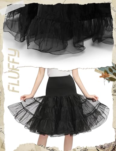 DRESSTELLS 50s Petticoat Skirt for Women Under Dress,Vintage Tulle Crinoline Underskirt,Retro Rockabilly Midi Tutu Skirts Slip 2025 Black L - Image 2