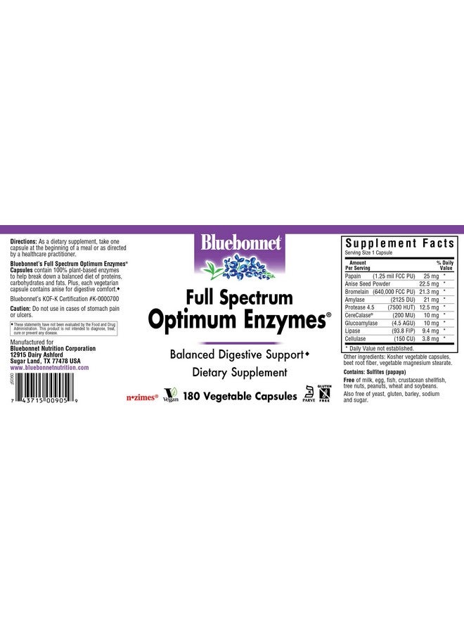 Bluebonnet Full Spectrum Optimum Enzymes Vegetarian Capsules, 180 Count - Image 2