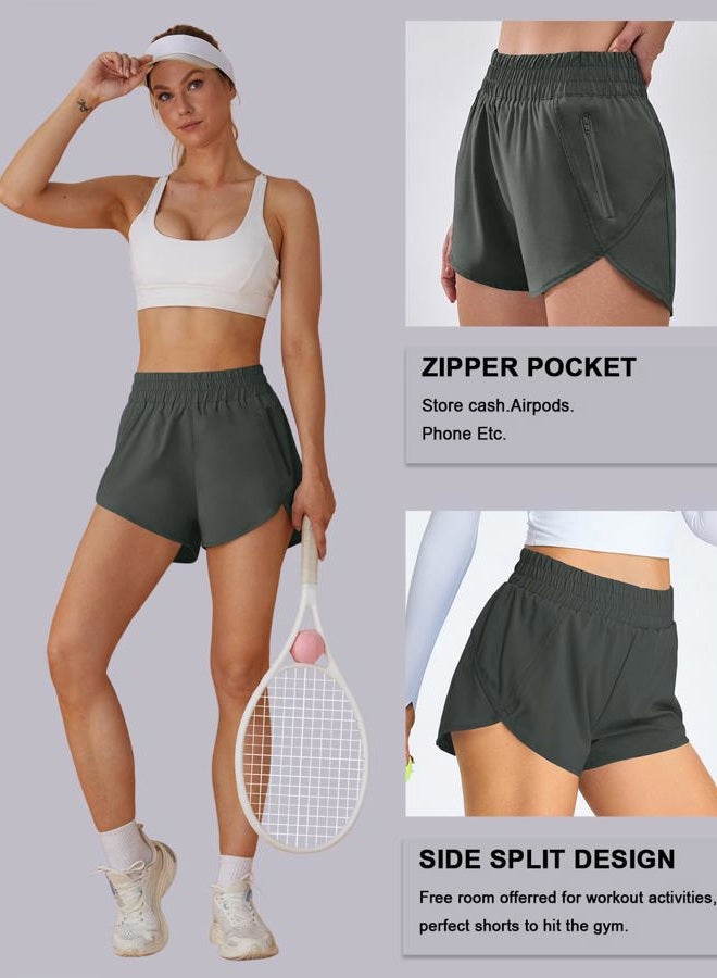 BMJL Women's Running Shorts Elastic High Waisted Shorts Pocket Sporty Workout Shorts Quick Dry Athletic Shorts Pants, Summergreen, XL - Image 5