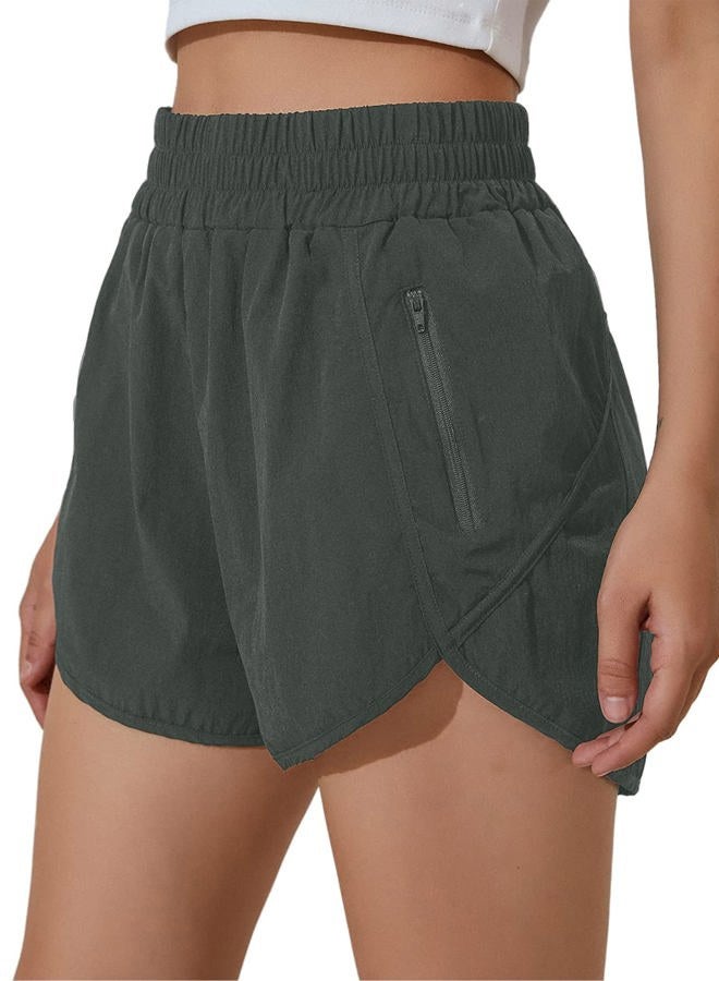 BMJL Women's Running Shorts Elastic High Waisted Shorts Pocket Sporty Workout Shorts Quick Dry Athletic Shorts Pants, Summergreen, XL - Image 1