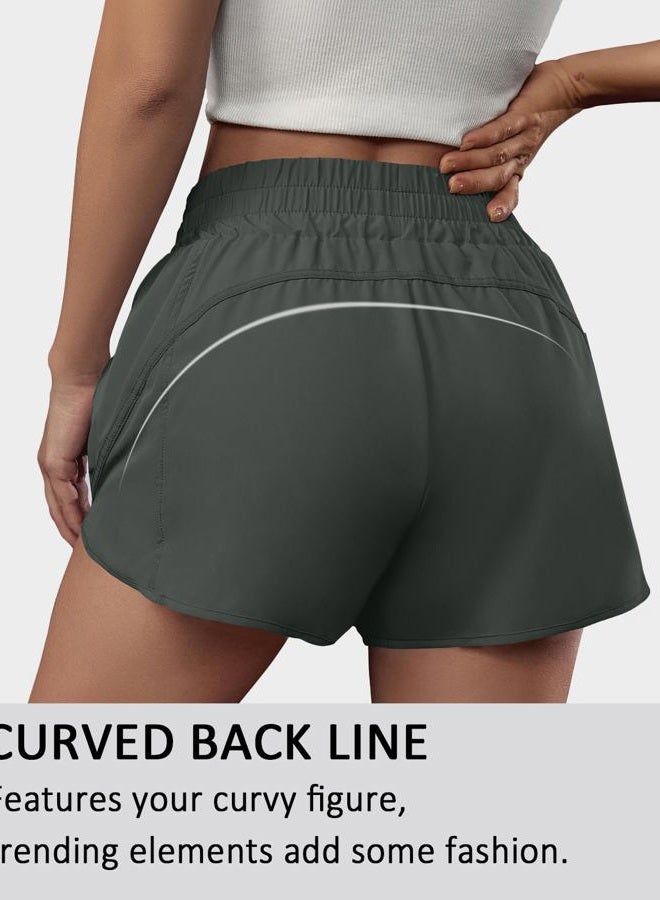BMJL Women's Running Shorts Elastic High Waisted Shorts Pocket Sporty Workout Shorts Quick Dry Athletic Shorts Pants, Summergreen, XL - Image 3