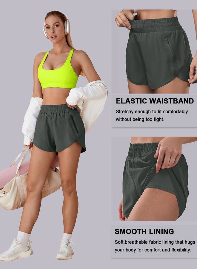 BMJL Women's Running Shorts Elastic High Waisted Shorts Pocket Sporty Workout Shorts Quick Dry Athletic Shorts Pants, Summergreen, XL - Image 4