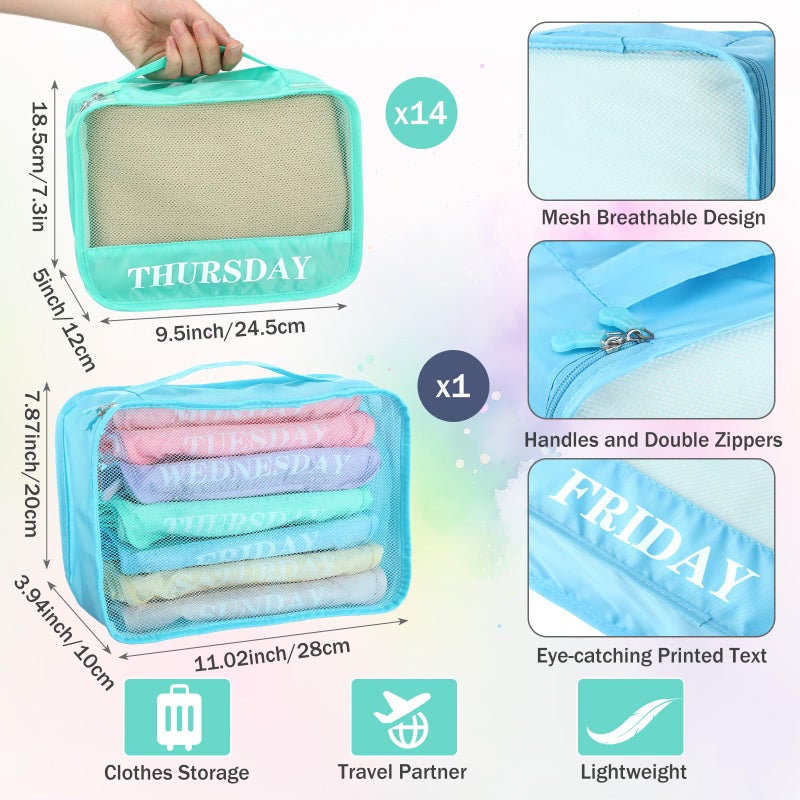 Yeyeplum Days of Week Packing Cubes Weekly Organizer Travel Storage Bag School Clothes for Kids Summer Camp Family(9x7x3inch,Macaron,15) - Image 3