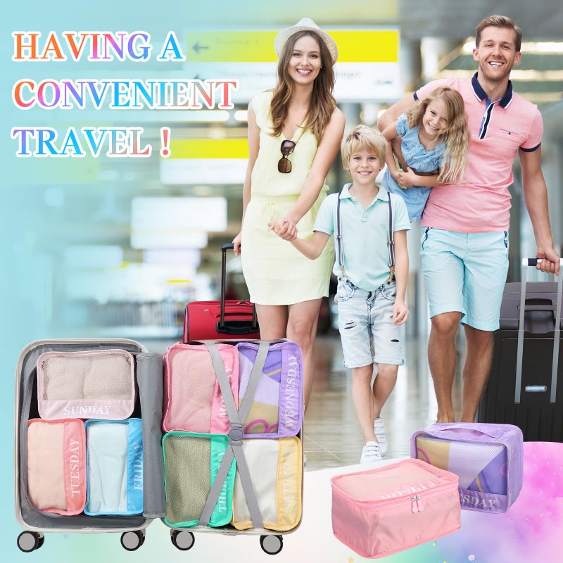 Yeyeplum Days of Week Packing Cubes Weekly Organizer Travel Storage Bag School Clothes for Kids Summer Camp Family(9x7x3inch,Macaron,15) - Image 5