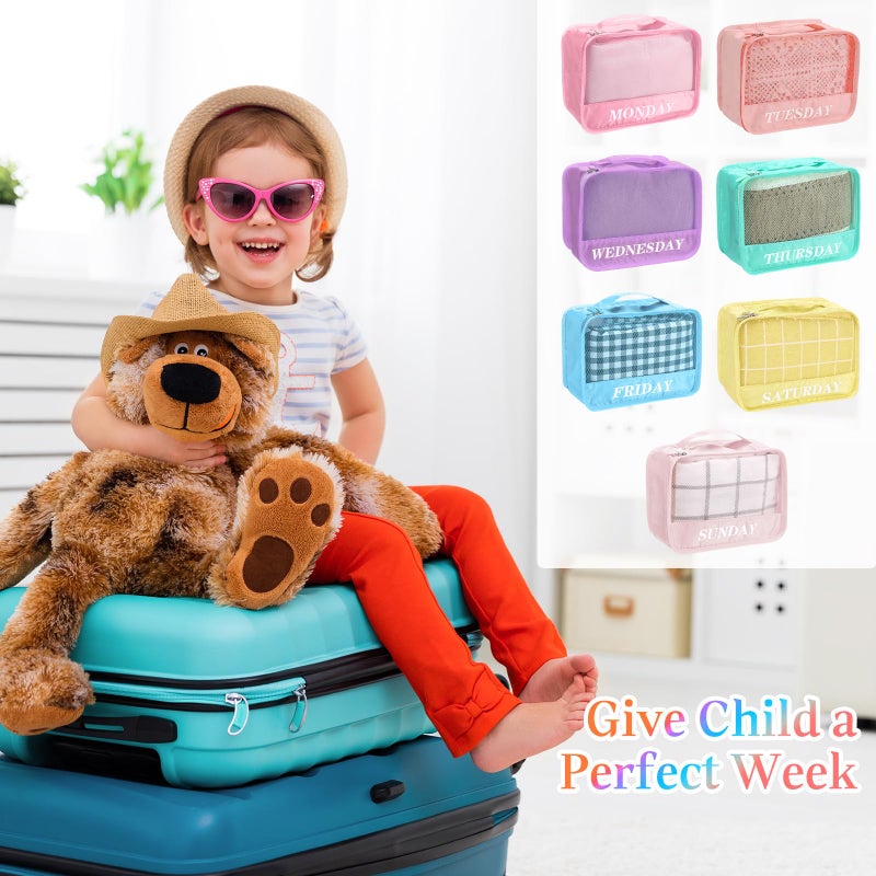 Yeyeplum Days of Week Packing Cubes Weekly Organizer Travel Storage Bag School Clothes for Kids Summer Camp Family(9x7x3inch,Macaron,15) - Image 2