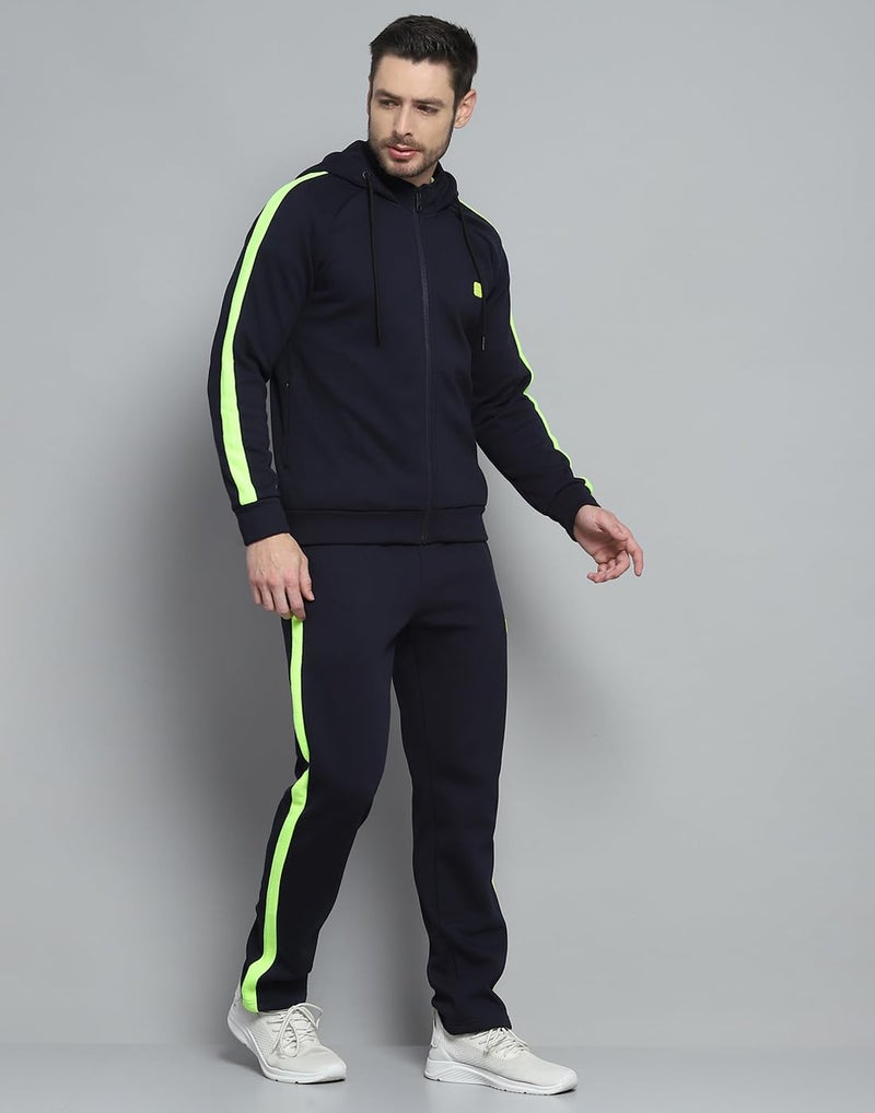 ROCKIT ROCK.IT Mens Solid Navy Blue Hooded Neck Full Sleeve Tracksuit 2240102455-2 - Image 4