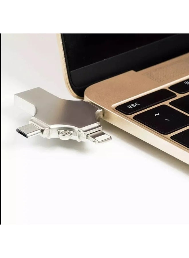 العييجة ضمان سنة, فلاش ميموري معدني 4 في 1،  ضمان سنة، نوع-C، USB، Micro USB، لايتنينغ – متوافق مع أجهزة آبل، سامسونج وأندرويد، سعة 64 جيجابايت  + بطاقة هدية مجانية   10500100 - Image 4