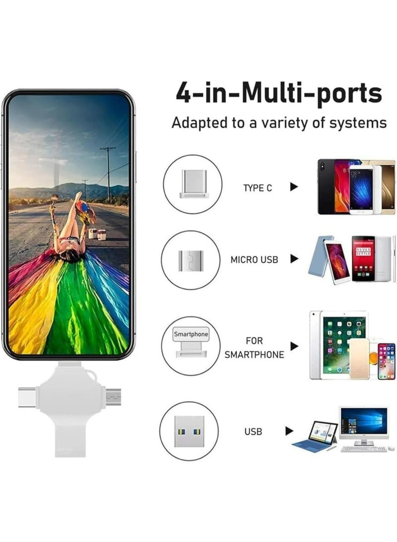 العييجة ضمان سنة, فلاش ميموري معدني 4 في 1،  ضمان سنة، نوع-C، USB، Micro USB، لايتنينغ – متوافق مع أجهزة آبل، سامسونج وأندرويد، سعة 64 جيجابايت  + بطاقة هدية مجانية   10500100 - Image 3