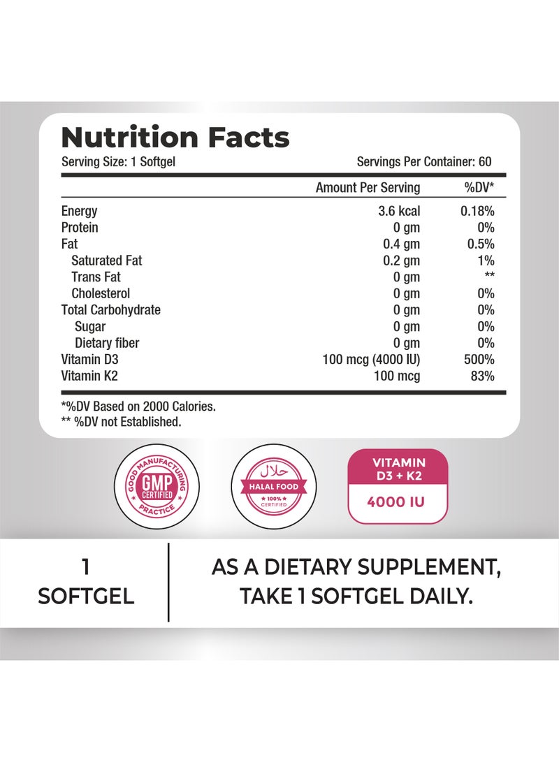 Lilfull Vitamin D3 + K2 4000 IU / 100 mcg – 60 Softgels - Image 2