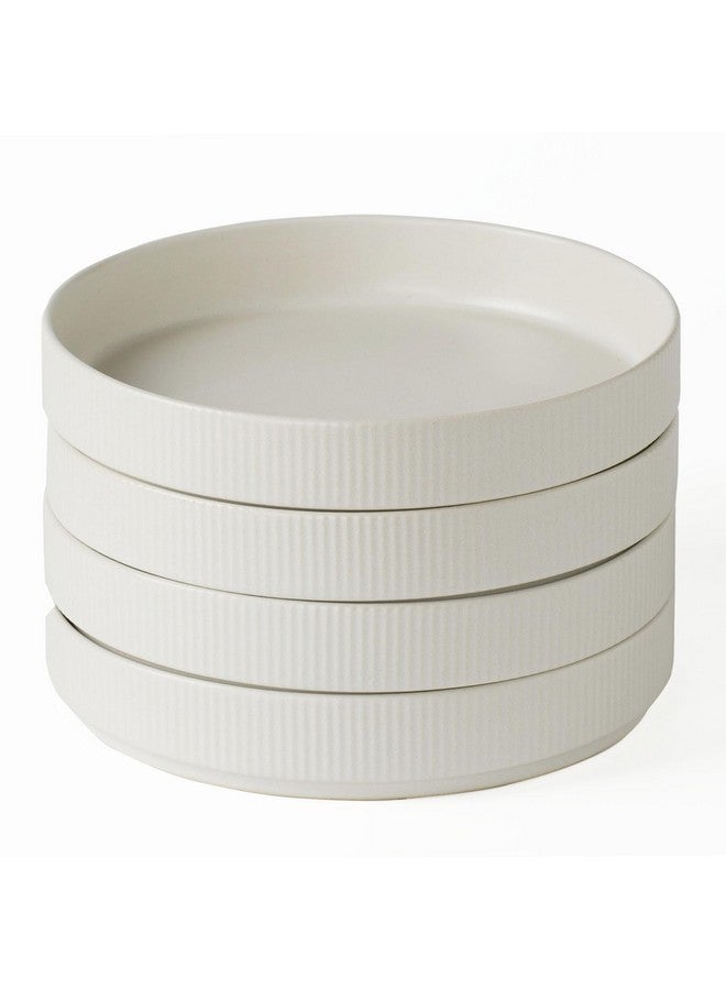 Famiware مجموعة أطباق باستا فامي وير 7.5 بوصة، مجموعة أطباق سلطة من 4، زجاج مزدوج تفاعلي، قابلة للتكديس، مثالية لصديقك في حفل تدشين المنزل، عيد الشكر، عيد الميلاد، أبيض غير لامع - Image 1