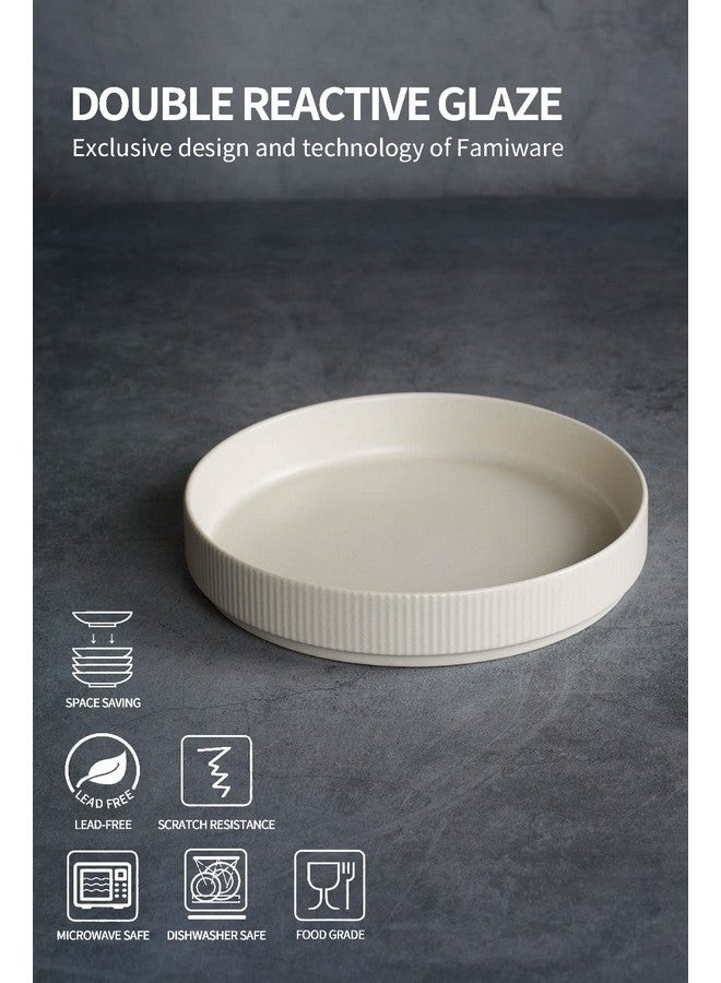 Famiware مجموعة أطباق باستا فامي وير 7.5 بوصة، مجموعة أطباق سلطة من 4، زجاج مزدوج تفاعلي، قابلة للتكديس، مثالية لصديقك في حفل تدشين المنزل، عيد الشكر، عيد الميلاد، أبيض غير لامع - Image 4