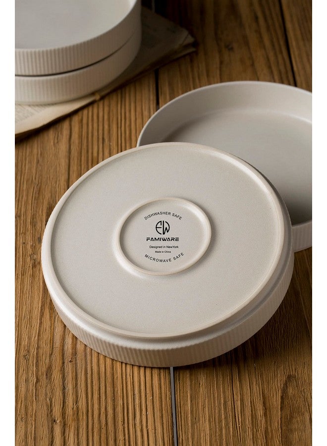 Famiware مجموعة أطباق باستا فامي وير 7.5 بوصة، مجموعة أطباق سلطة من 4، زجاج مزدوج تفاعلي، قابلة للتكديس، مثالية لصديقك في حفل تدشين المنزل، عيد الشكر، عيد الميلاد، أبيض غير لامع - Image 5