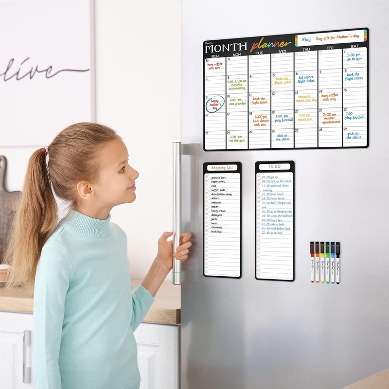 Clever Clean Magnetic Dry Erase Monthly Calendar - 17"x12" Monthly Calendar for Fridge - 4"x12" List Board 2 Pcs - 6 Extra Fine Point Markers Included - Shipped Flat - Image 5
