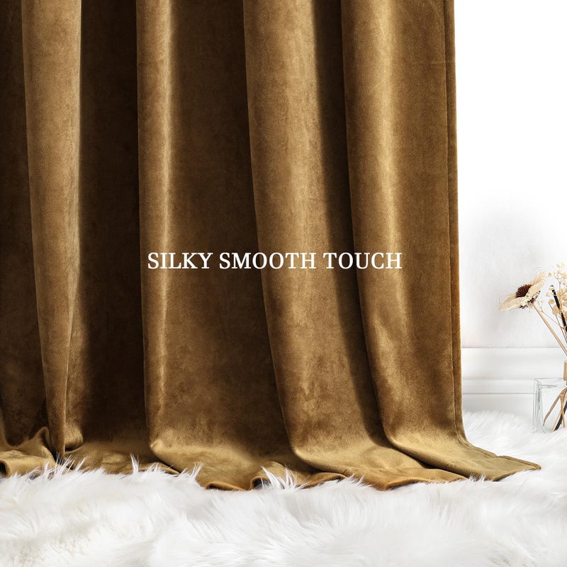 Dchola Gold Brown Velvet Curtains for Bedroom Window  Super Soft Vintage Luxury Heavy Drapes  Room Darkening Rod Pocket Curtain for Living Room  W52 by L108 inches  2 Panels - Image 3