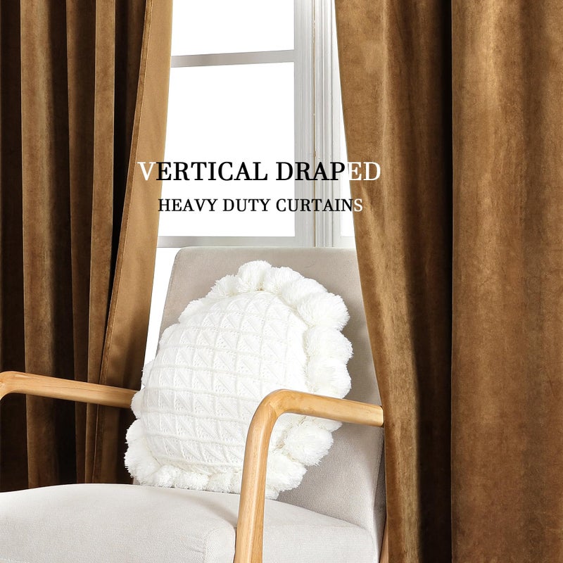 Dchola Gold Brown Velvet Curtains for Bedroom Window  Super Soft Vintage Luxury Heavy Drapes  Room Darkening Rod Pocket Curtain for Living Room  W52 by L108 inches  2 Panels - Image 5