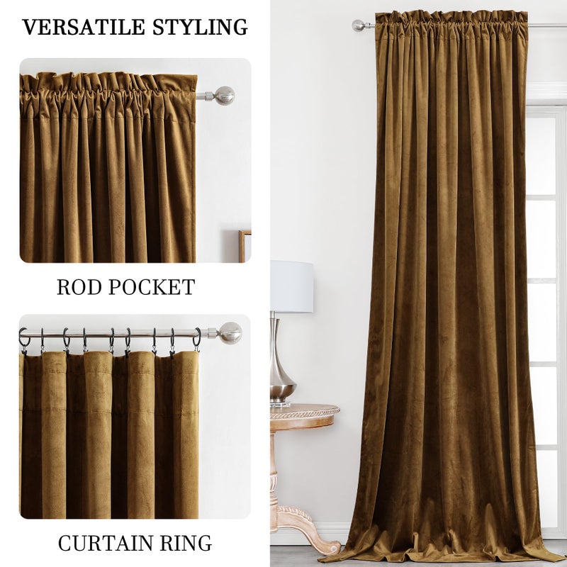 Dchola Gold Brown Velvet Curtains for Bedroom Window  Super Soft Vintage Luxury Heavy Drapes  Room Darkening Rod Pocket Curtain for Living Room  W52 by L108 inches  2 Panels - Image 4