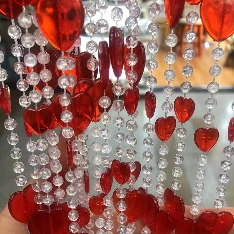 ave split Beaded Curtain Doorways Acrylic Hanging Heart Shape Door Beads String Curtains Tassel Room Divider Screen Decor for Doorway Window Living Room Wedding (043 red Heart, 39 inch x 78.7 inch) - Image 3