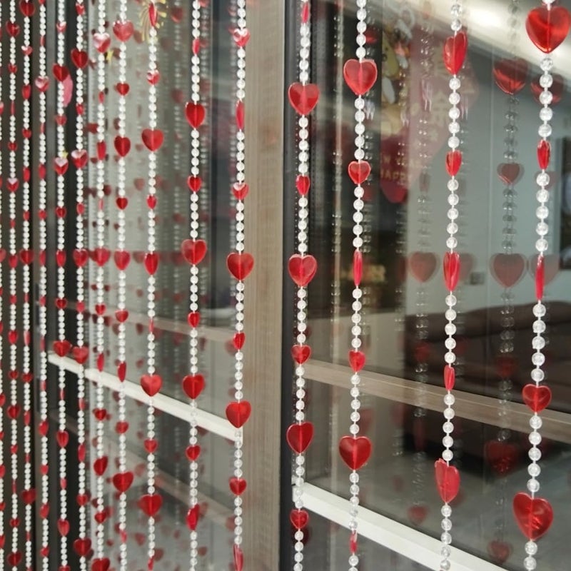 ave split Beaded Curtain Doorways Acrylic Hanging Heart Shape Door Beads String Curtains Tassel Room Divider Screen Decor for Doorway Window Living Room Wedding (043 red Heart, 39 inch x 78.7 inch) - Image 2