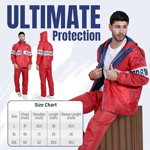 HACER Storm Rider Raincoat with Pants for Men Waterproof Full Length Hood & Pockets Rainwear for Gents and Boys Carry Bag Included- (Red, Size- XXL, 1 Pc) - Image 5