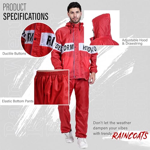HACER Storm Rider Raincoat with Pants for Men Waterproof Full Length Hood & Pockets Rainwear for Gents and Boys Carry Bag Included- (Red, Size- XXL, 1 Pc) - Image 2