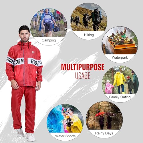 HACER Storm Rider Raincoat with Pants for Men Waterproof Full Length Hood & Pockets Rainwear for Gents and Boys Carry Bag Included- (Red, Size- XXL, 1 Pc) - Image 4