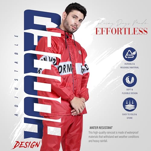 HACER Storm Rider Raincoat with Pants for Men Waterproof Full Length Hood & Pockets Rainwear for Gents and Boys Carry Bag Included- (Red, Size- XXL, 1 Pc) - Image 3