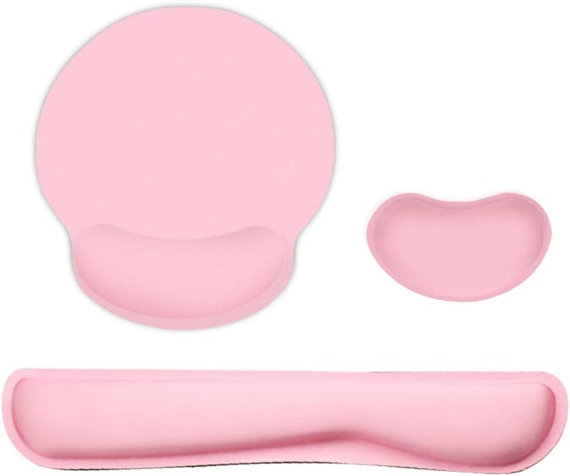 Ergonomic Memory Foam Keyboard Wrist Rest,Wrist Rest for Computer Keyboard,Mouse Wrist Rest Mouse Pad Set with Fabric Anti Slip Rubber Base for Office (Pink) - Image 1