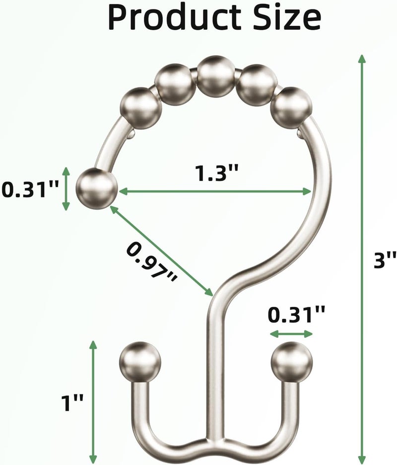 Amazer Shower Curtain Rings, Rust-Resistant Metal Double Shower Hooks for Curtain Rolling Shower Curtain Hooks Rings Shower Rings for Bathroom Shower Curtain Rod, Matte Nickel, Set of 12 Rings - Image 2