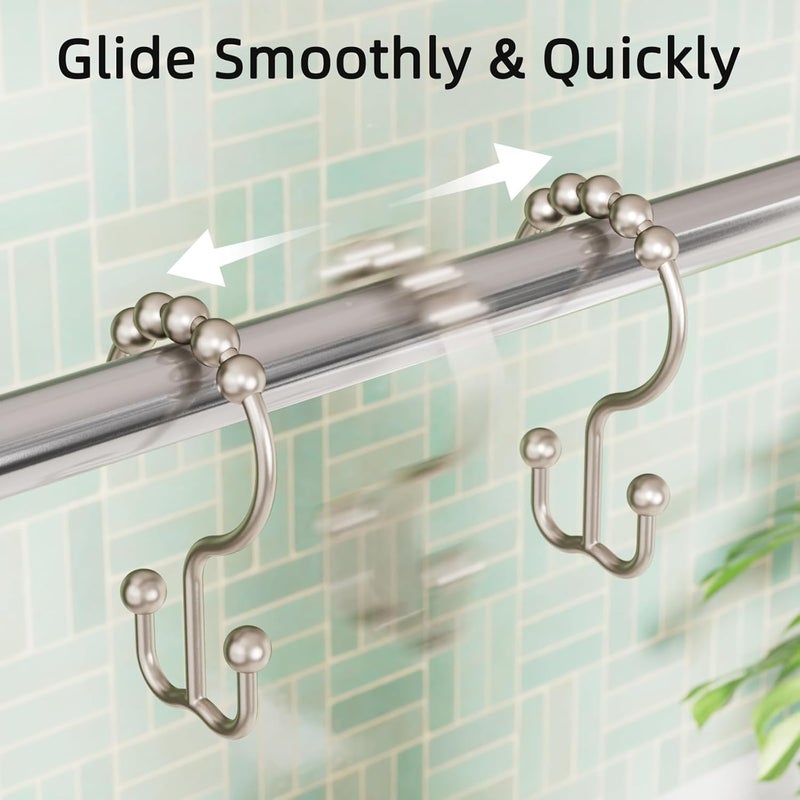 Amazer Shower Curtain Rings, Rust-Resistant Metal Double Shower Hooks for Curtain Rolling Shower Curtain Hooks Rings Shower Rings for Bathroom Shower Curtain Rod, Matte Nickel, Set of 12 Rings - Image 5