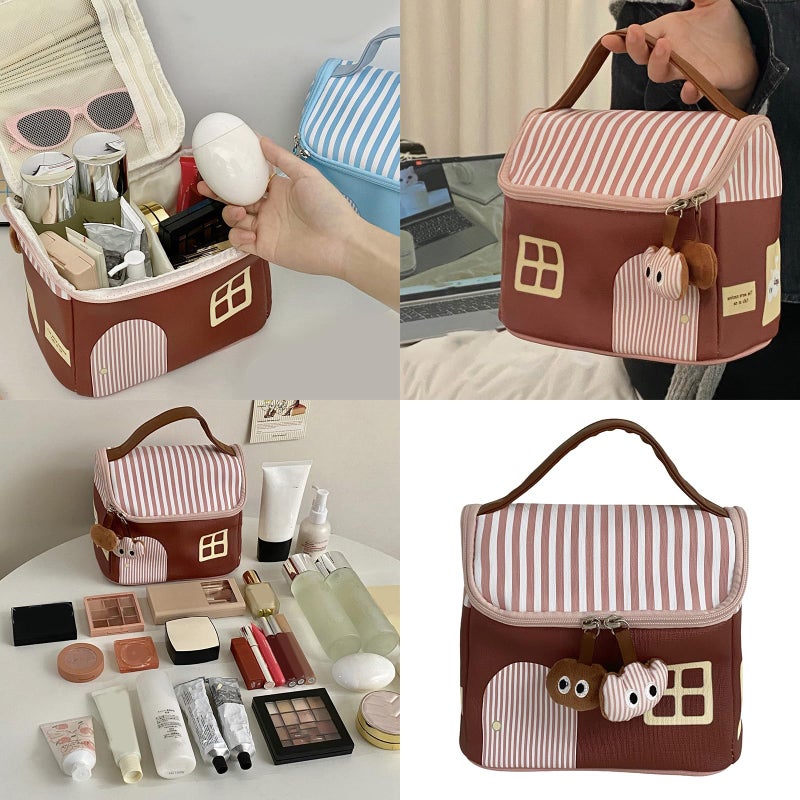Sky Blue Large Capacity Handheld Makeup Bag Travel Toiletry Storage Cosmetic Organizer - Image 3