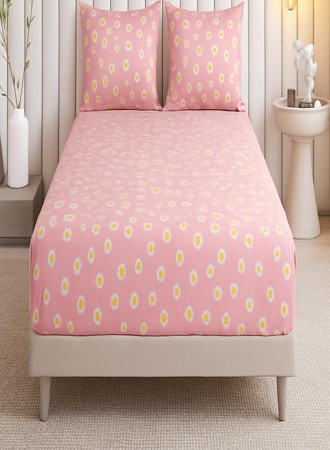 VIVEA RESERVE 400 TC Cotton Feel Glace Cotton Fully Elastic Fitted Bedsheet Queen Size Double Bed with 2 Pillow Covers (60" × 78" inches, Pink Floral) - Image 2