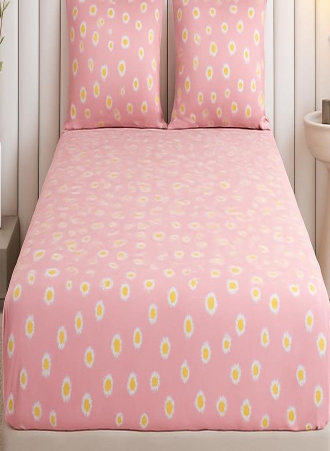 VIVEA RESERVE 400 TC Cotton Feel Glace Cotton Fully Elastic Fitted Bedsheet Queen Size Double Bed with 2 Pillow Covers (60" × 78" inches, Pink Floral) - Image 3
