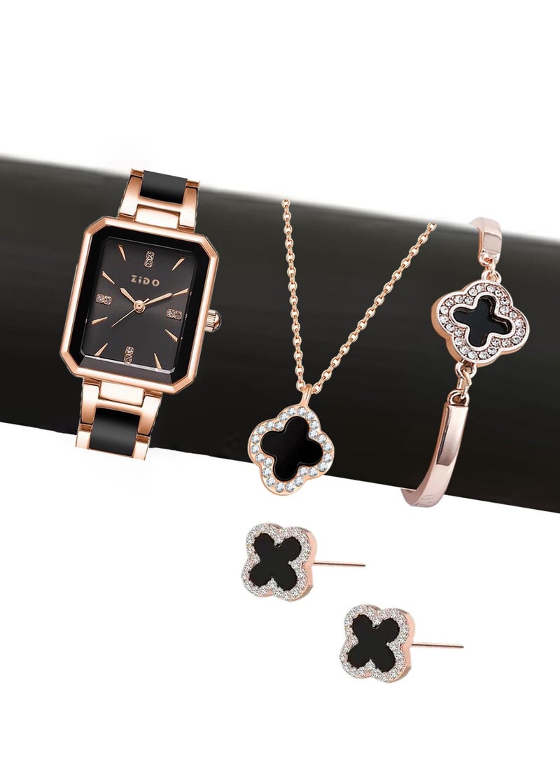 ZIDO Women's Fashion Quartz Watch with Jewelry Set Rose Gold - Black - Image 1