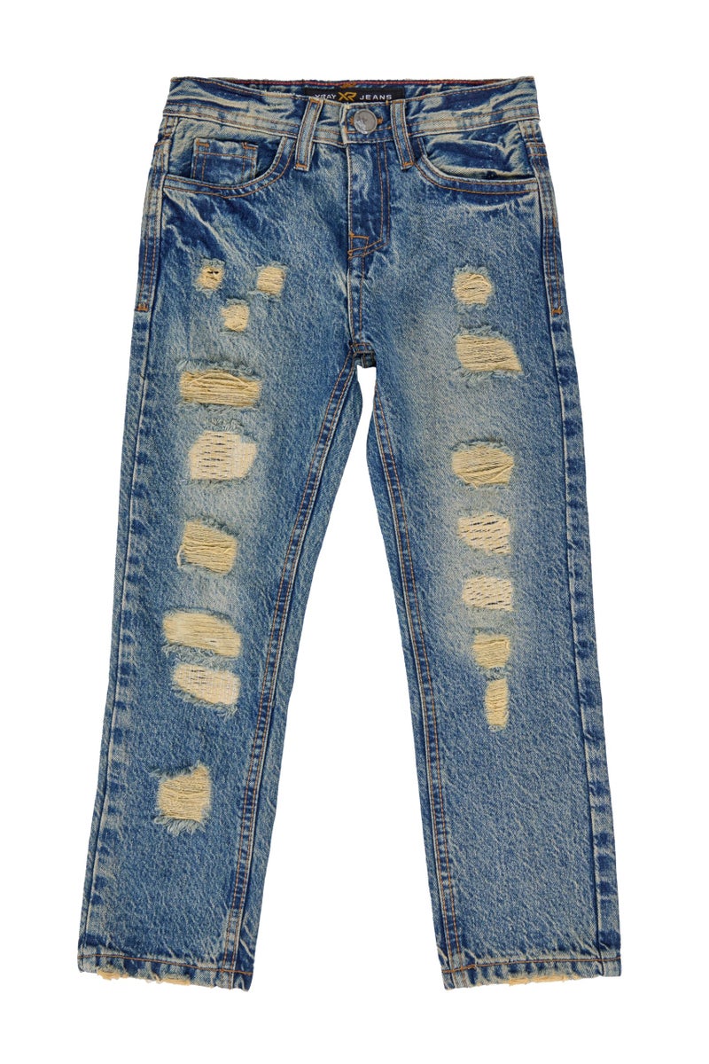 X RAY Skinny Ripped Classic Jeans for Boys Kids (2T-16), Distressed Slim Fit Denim Pants, Blue - Heavy Rips, 12 - Image 1